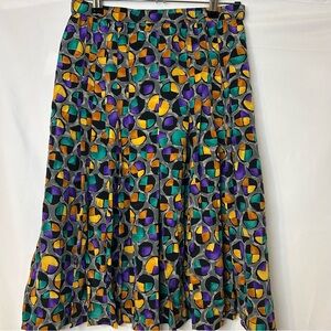 Vintage‎ Adolfo Saks Fifth Avenue Pleated Silk Skirt Grey Gold Teal Dots Small